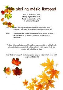 Plán akcí na měsíc listopad 2025