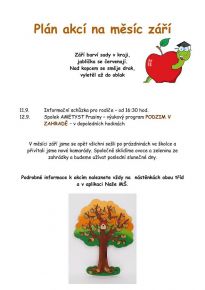 Plán akcí na měsíc září 2025