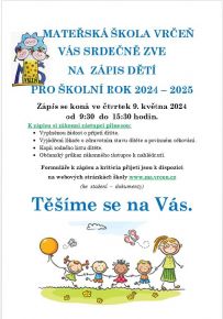 ZÁPIS DĚTÍ PRO ŠKOLNÍ ROK 2024-2025
